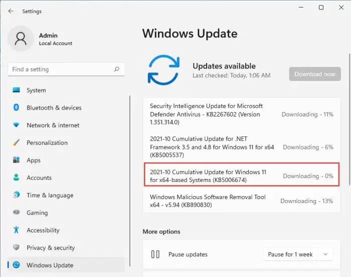 Download Cumulative Update KB5006674 for Windows 11 With Performance Fixes 1 下载