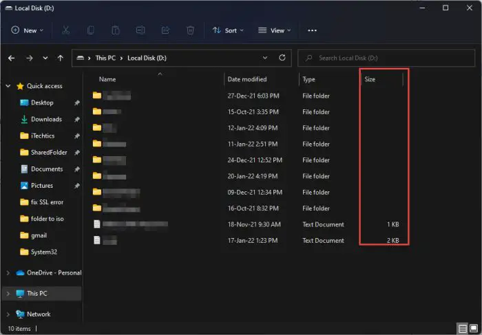 How To Show Folder Size In Windows 1 没有大小
