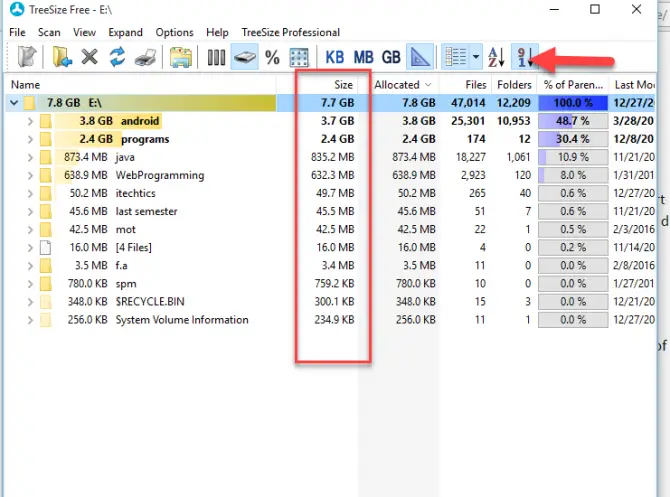 如何给文件夹大小在Windows 4吗