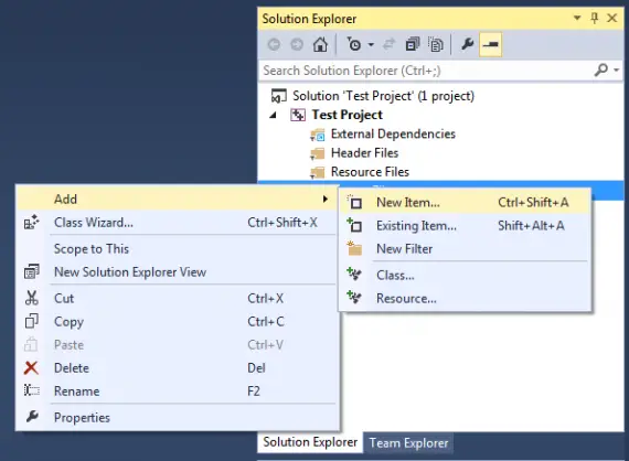 在Visual Studio 2013中添加一个文件