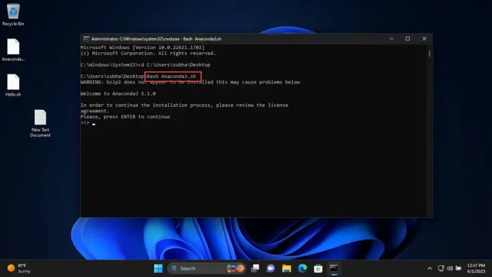 运行使用Windows子系统为Linux shell脚本文件