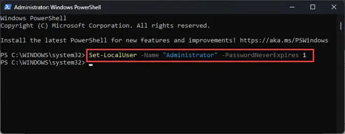 设置特定的用户帐户密码永不过期使用PowerShell