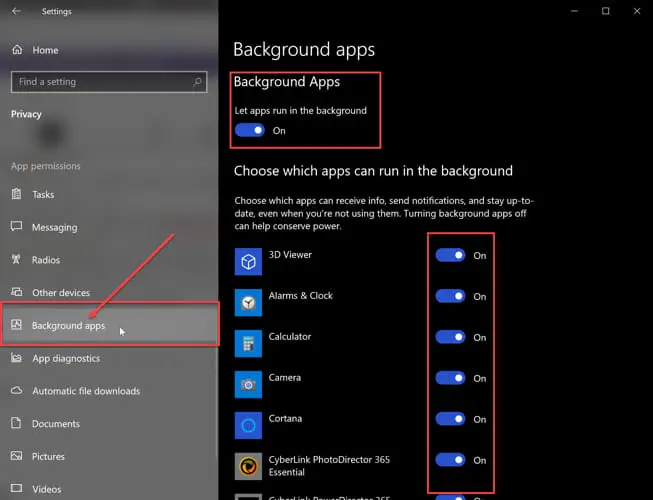 Windows设置后台应用程序