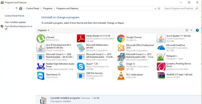 如何隐藏程序在程序和功能在Windows 10 1