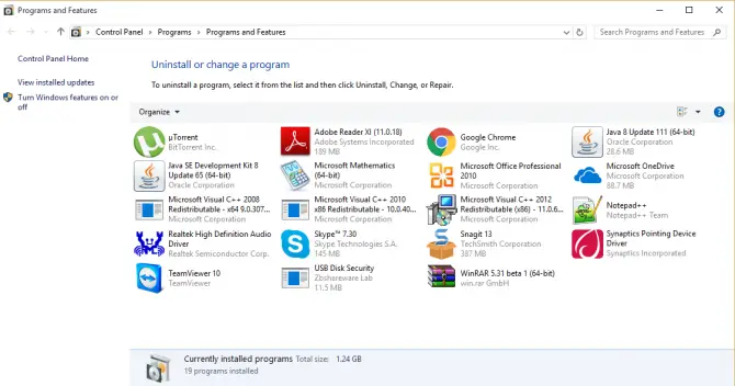 如何隐藏程序的程序和功能在Windows 10 5