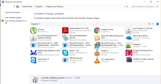 如何隐藏程序在Windows 10 7程序和功能