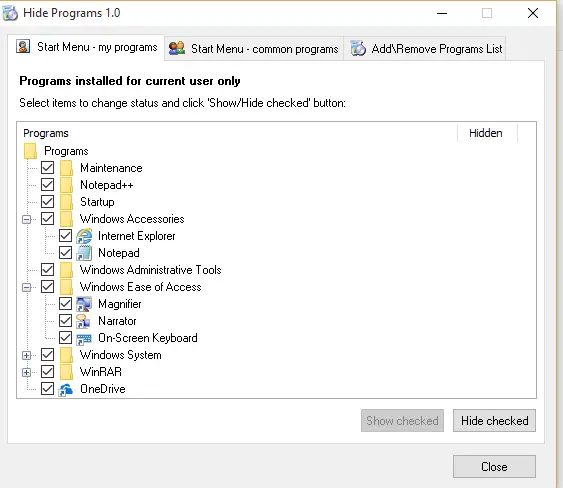 如何隐藏程序的程序和功能在Windows 10 8